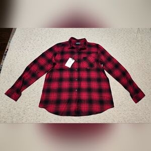 Alpine Design Brushed Flannel Womens Size L Plaid Red Long Sleeve Button Up NWT